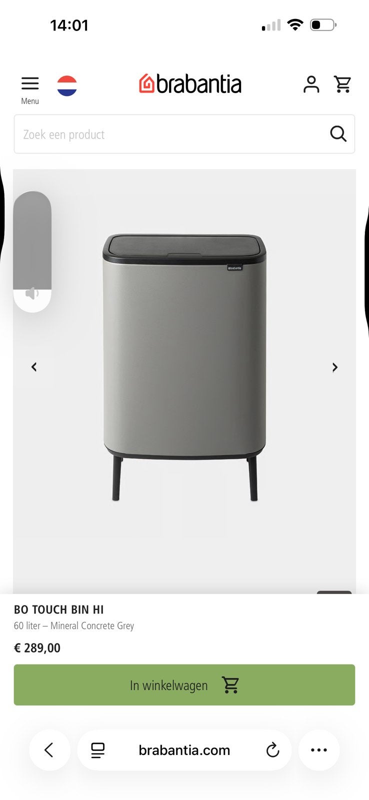 Brabantia prullebak zga nieuw, Huis en Inrichting, Woonaccessoires | Prullenbakken, Ophalen of Verzenden, Zo goed als nieuw, Minder dan 50 cm