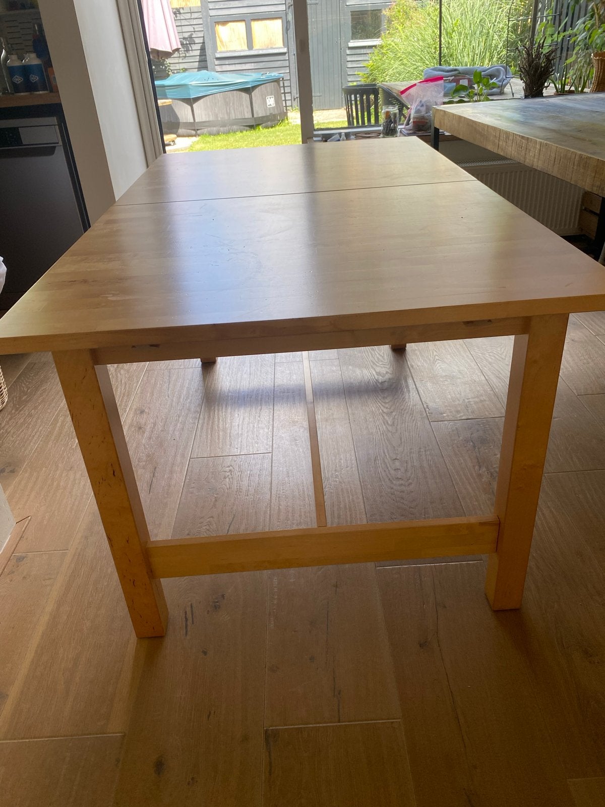 Ikea eettafel hout 155/210cm lang, Huis en Inrichting, Tafels | Eettafels, Ophalen, Gebruikt, 200 cm of meer, 50 tot 100 cm