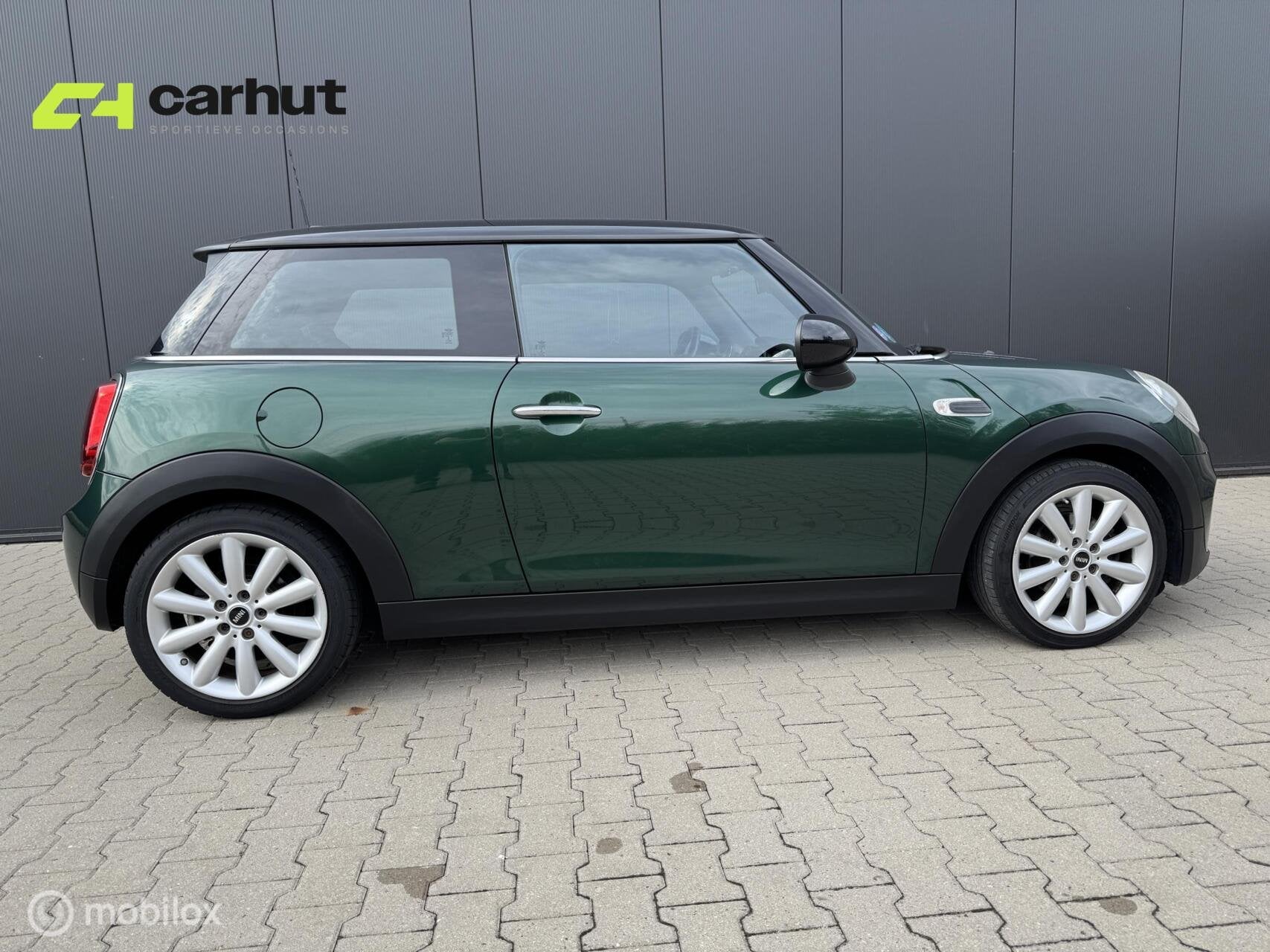 Mini 3-Deurs 1.5 Britisch Racing Green\Union Jack lampen|NL, Auto's, Voorwielaandrijving, Gebruikt, 4 stoelen, 49 €/maand