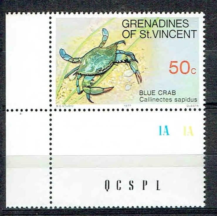 Grenadines of St. Vincent 1977 Mi.120 Blauwkrab  zeedier TAB, Postzegels en Munten, Verzenden, Postfris, Dier of Natuur
