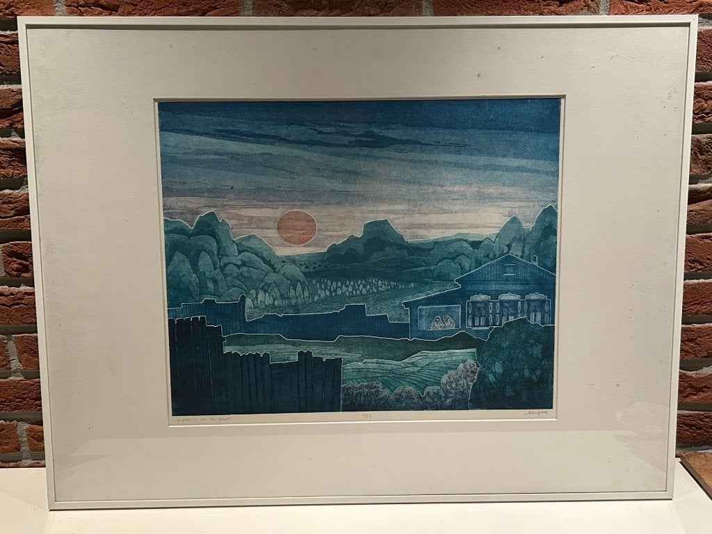 Unieke litho: Ank Spronk "Gesprek in een ver land" (#10/12)., Gelimiteerde oplage, Ophalen, Landschappen, Lithografie