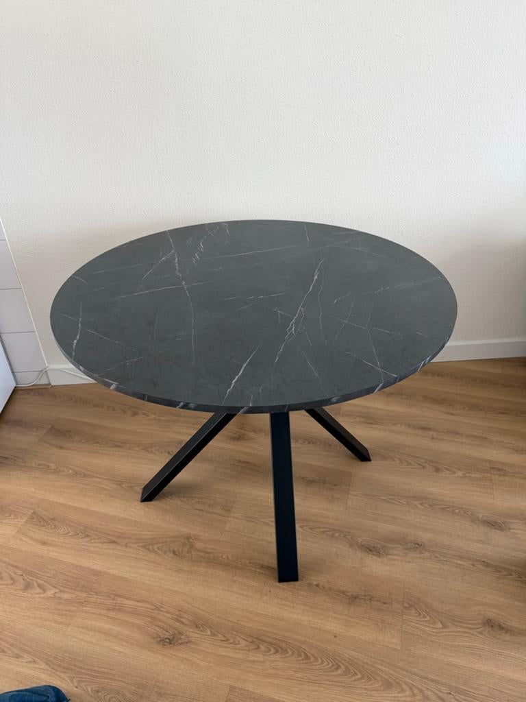 Ikea Mariedamm Eetkamertafel Zwart Marmerpatroon 105cm, Ophalen, Overige materialen, 100 tot 150 cm, Rond