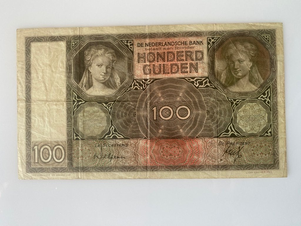 100 gulden bankbiljet 1932 - Luitspelende Vrouw - AR 032843, Ophalen of Verzenden, 100 gulden, Los biljet