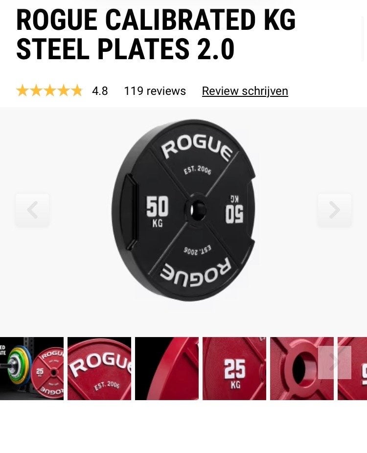 Rogue Fitness 50kg halterschijven (paar) - Ongebruikt, Sport en Fitness, Ophalen, Nieuw, Halterschijven