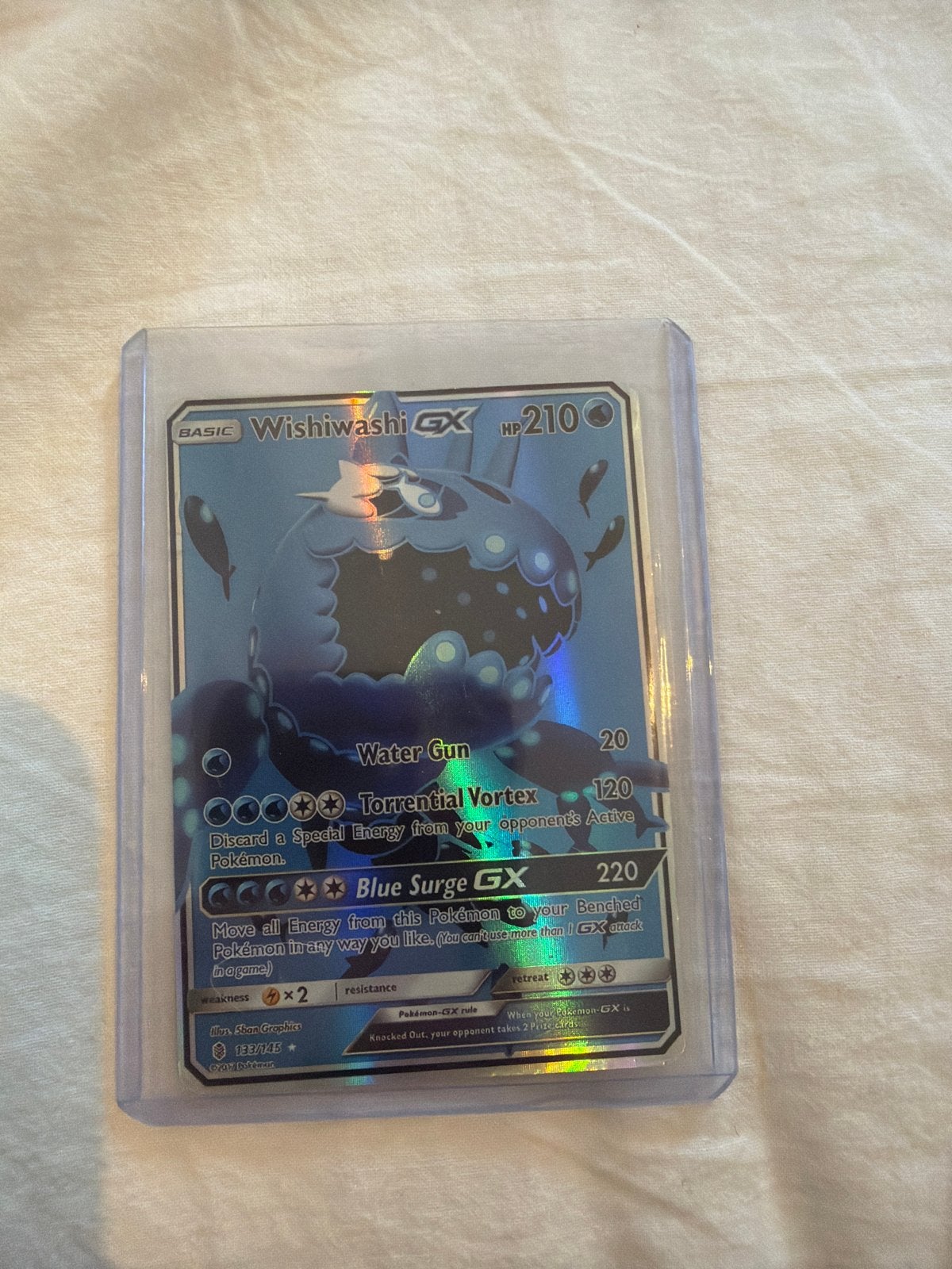 Wishiwashi GX 133/145 Guardians Rising Pokémon Kaart, Ophalen, Zo goed als nieuw, Losse kaart, Foil