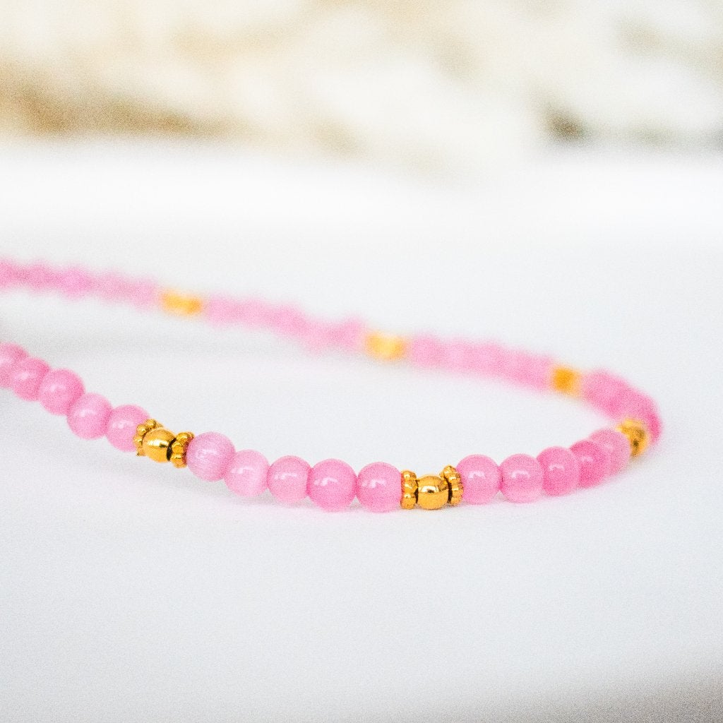 Ketting met roze cateye glaskralen, Overige materialen, Verstelbaar, Nieuw, Ophalen of Verzenden