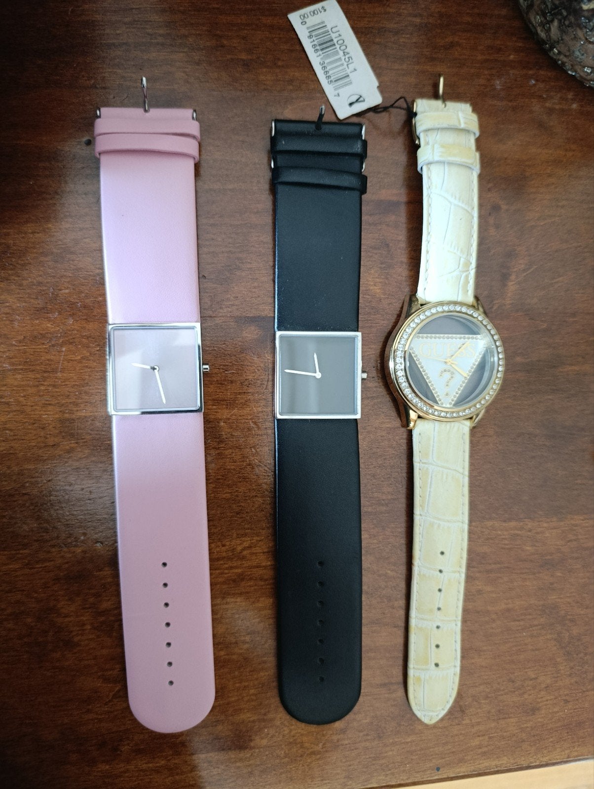 Set van 3 Dameshorloges: Guess en Design Collection, Leer, Guess, Ophalen of Verzenden, Zo goed als nieuw