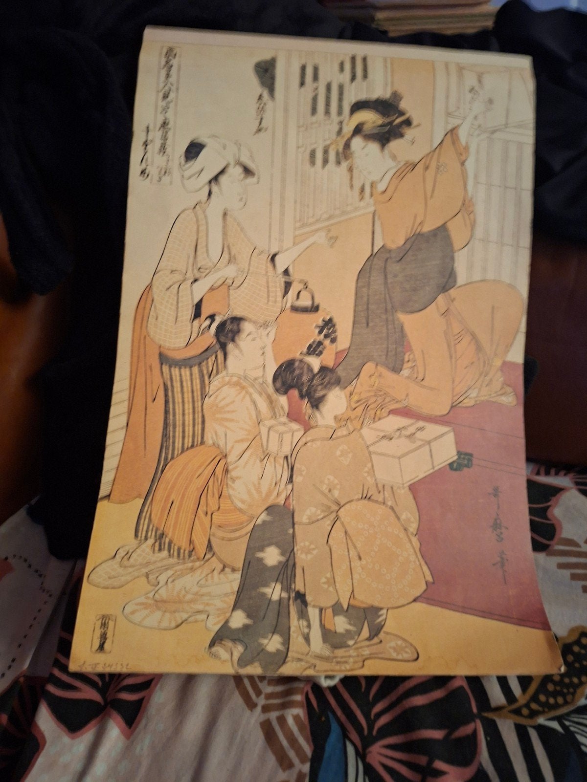 Antieke Japanse Houtsnede: Vrouwen in Kimono's, Ophalen, Dagelijks leven, 1800 - 1899, Houtsnede