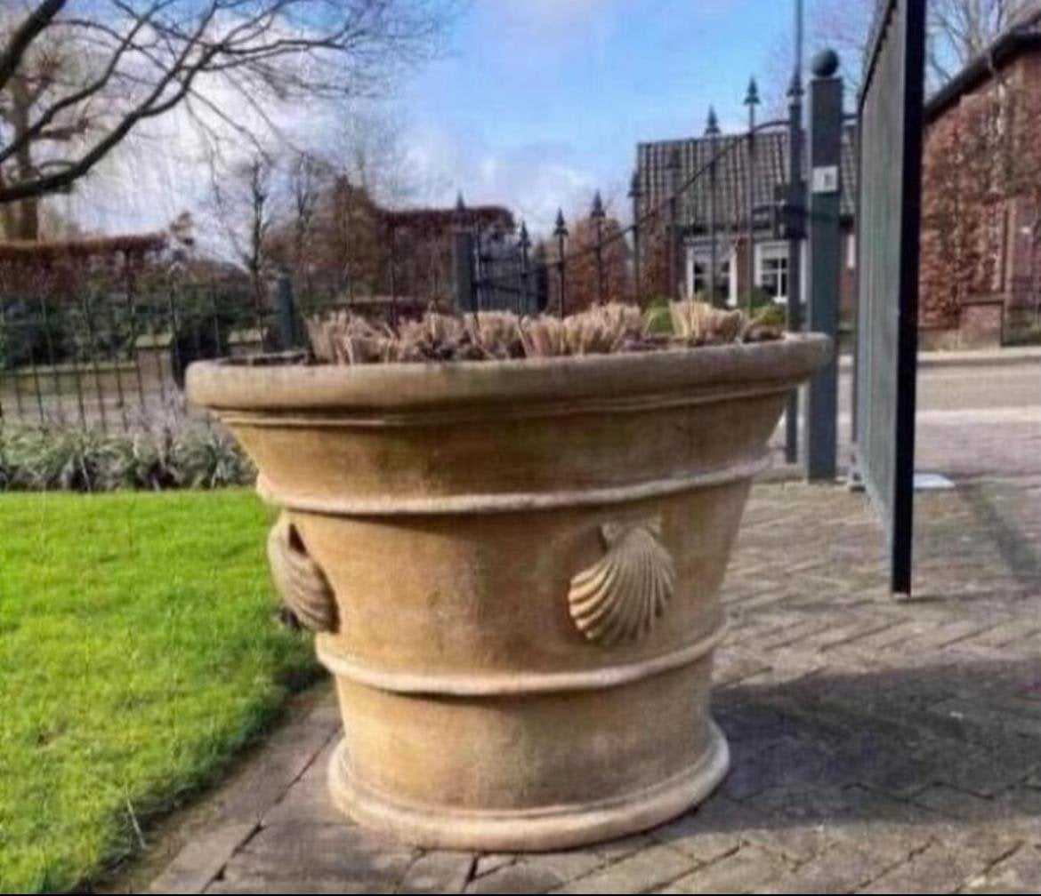 Grote bloembak XL zware dikke bloempot met schelpen 75cm, Overige materialen, 40 cm of meer, Rond, Ophalen of Verzenden