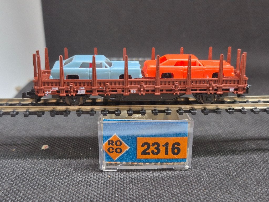 Roco 2316 - Rongenwagen met 2 auto's (16870), Gebruikt, Gelijkstroom, Wagon, Ophalen of Verzenden
