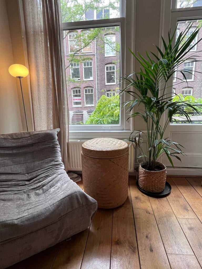 Rotan opbergmand met deksel - handgemaakt, Ophalen, Zo goed als nieuw