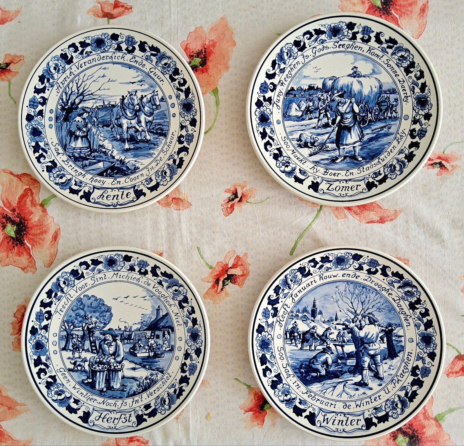 Set van 4 Royal Goedewaagen Delfts Blauw wandborden, Ophalen of Verzenden