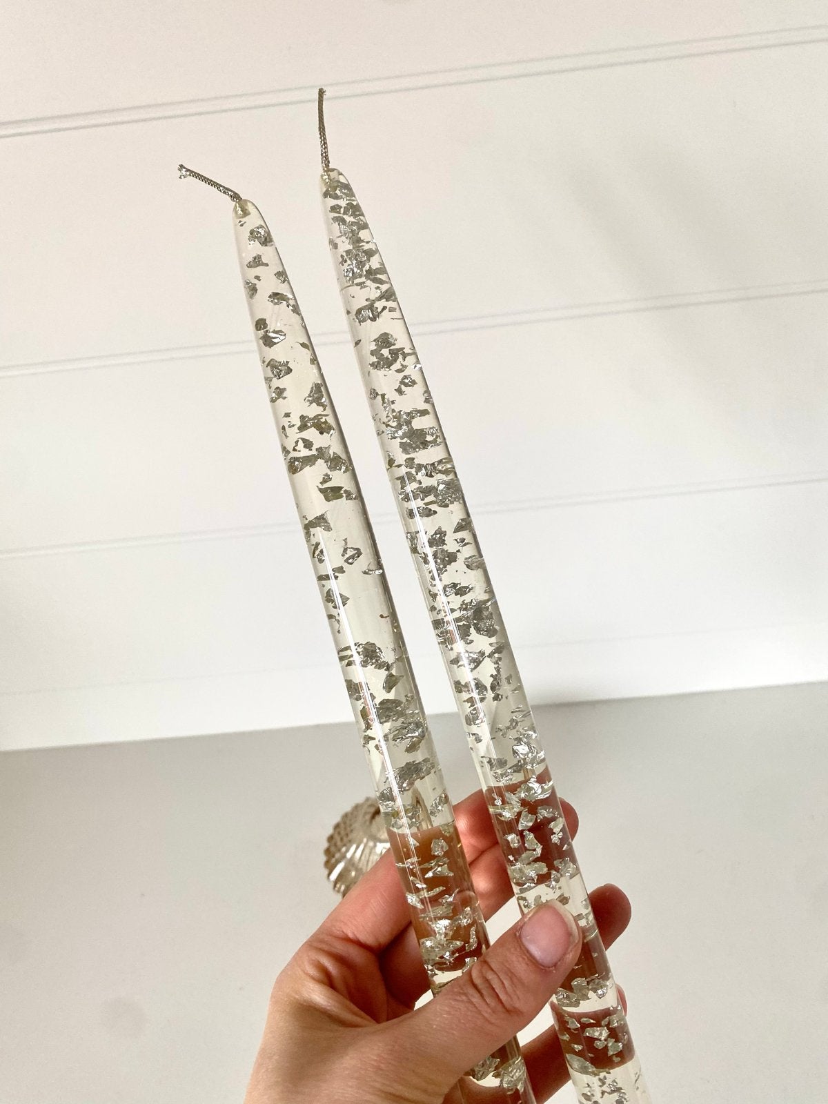 2x lucite kunststof kaarsen Decoratieve Kaarsen 30 cm, Kunststof, Ophalen of Verzenden, Zo goed als nieuw, Kaars