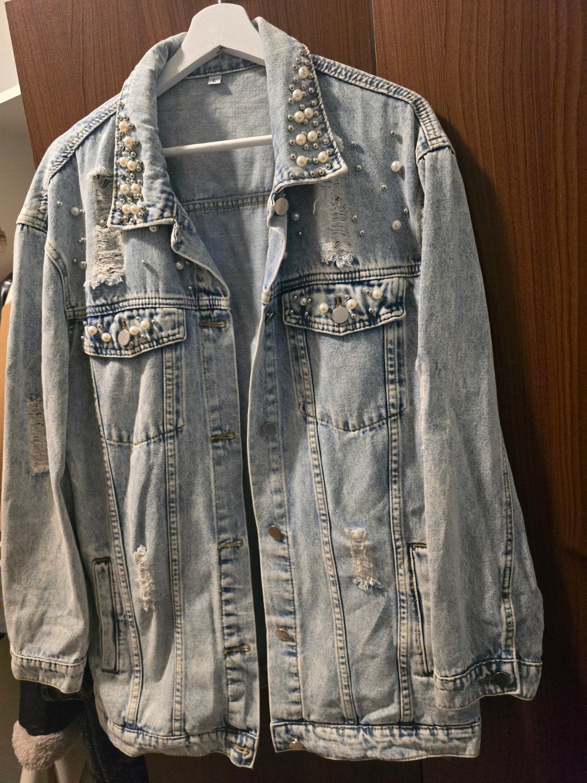 Nieuw!!! Spijkerjas met parels en studs, Maat 42/44 (L), Onbekend, Gedragen, Verzenden