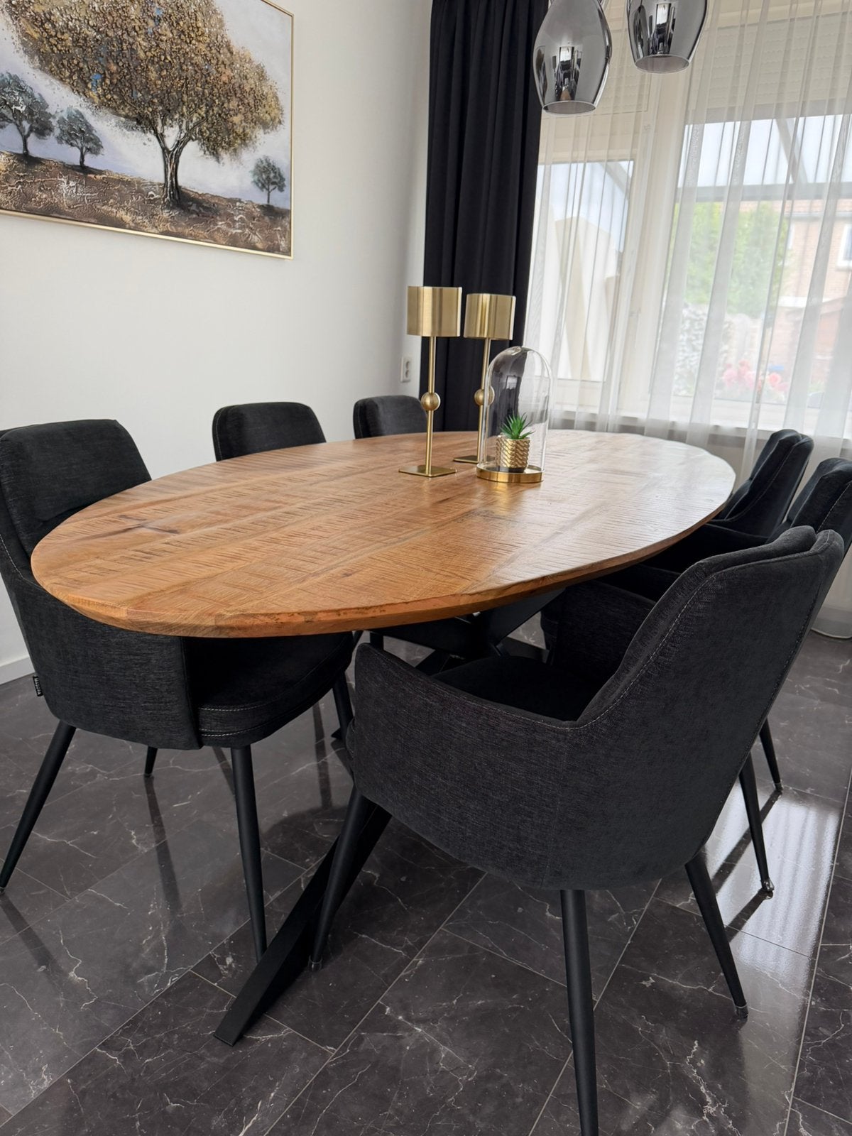 Salontafel + stoelen, Ophalen, Mangostijl, Zo goed als nieuw, Ovaal