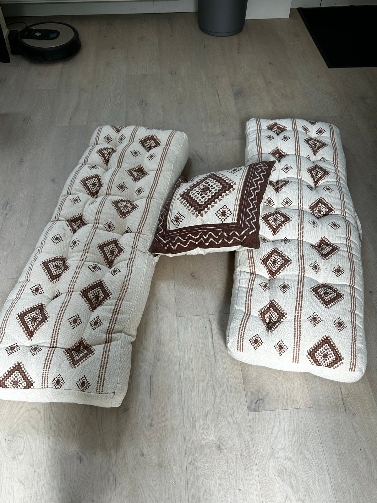 Set van 2 vloerkussens met Marokkaans patroon en kussen, Ophalen, Gebruikt, Minder dan 75 cm, 150 tot 200 cm
