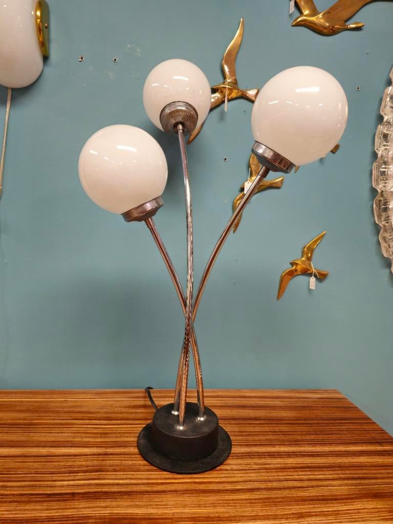Vintage Bollenlamp Tafellamp Bureaulamp Lamp Bollen Chrome, Huis en Inrichting, Ophalen of Verzenden, Nvt, Metaal, Nvt