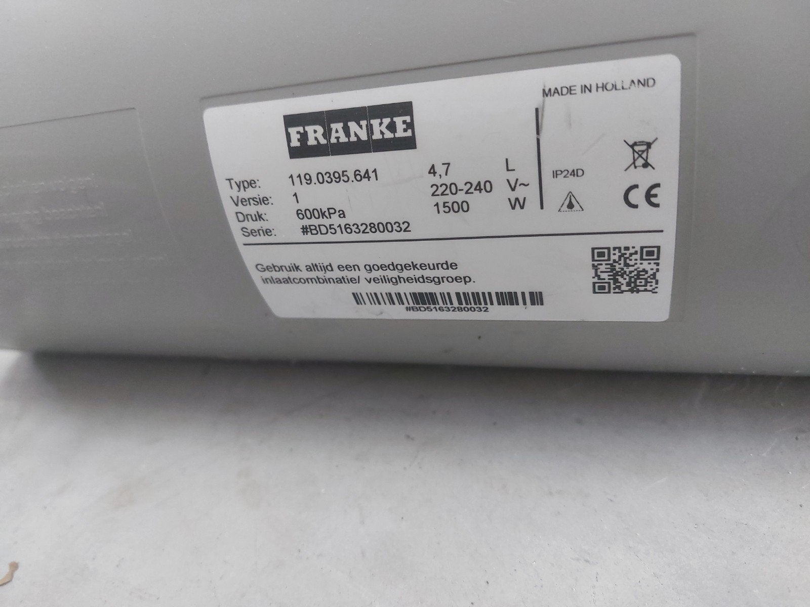 Franke Kokendwaterkraan met boiler - 4,7 liter, 4 liter of meer, Ophalen of Verzenden, Gebruikt