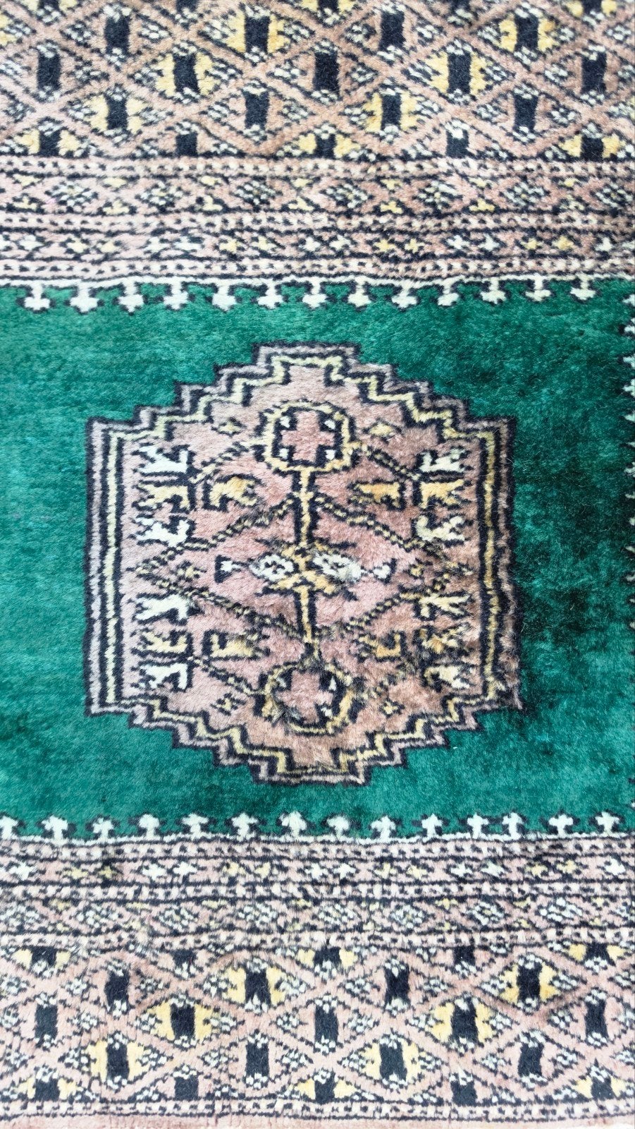 Handgeknoopt oosters wol Karachi tapijt green 47x52cm, Minder dan 50 cm, 50 tot 100 cm, Geel, Vierkant