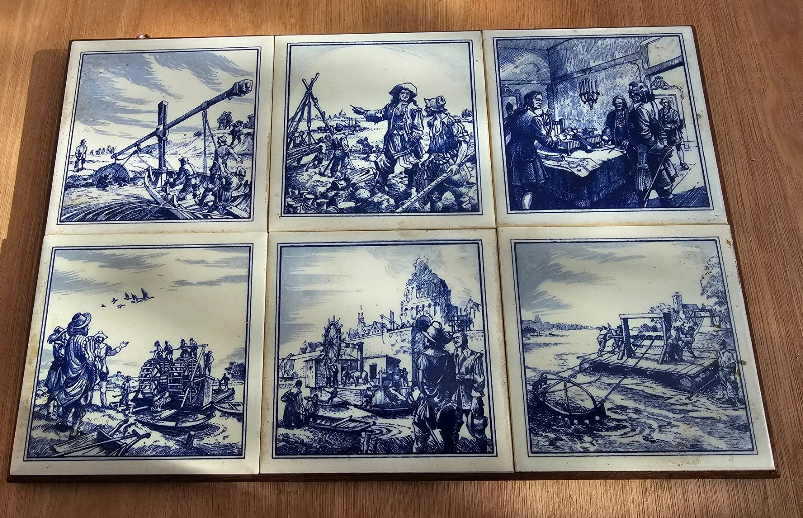 Delfts blauw tegelplateau – 6 Oud-Hollandse taferelen, Antiek en Kunst, Ophalen of Verzenden