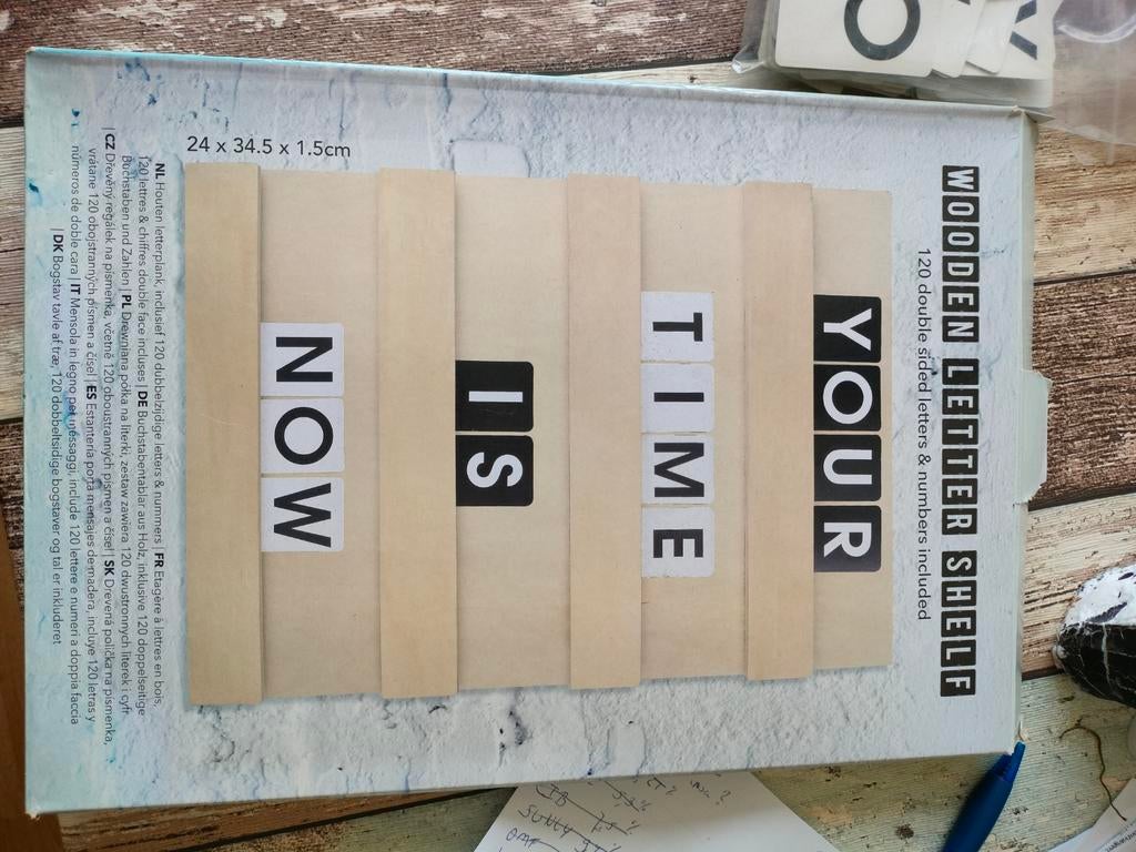 Houten letterplank met letters en cijfers, Ophalen of Verzenden, Gebruikt