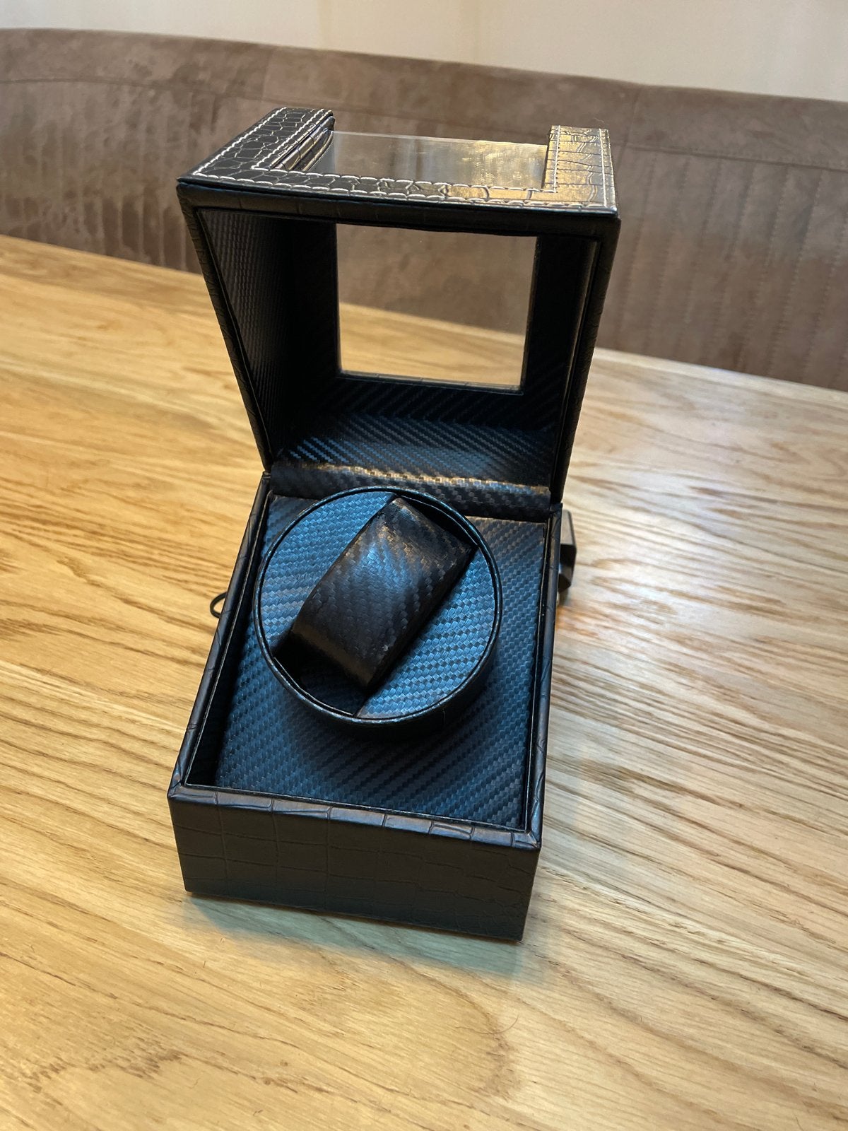 Watchwinder voor automatisch horloge - Zwart leer, Ophalen of Verzenden, Zo goed als nieuw