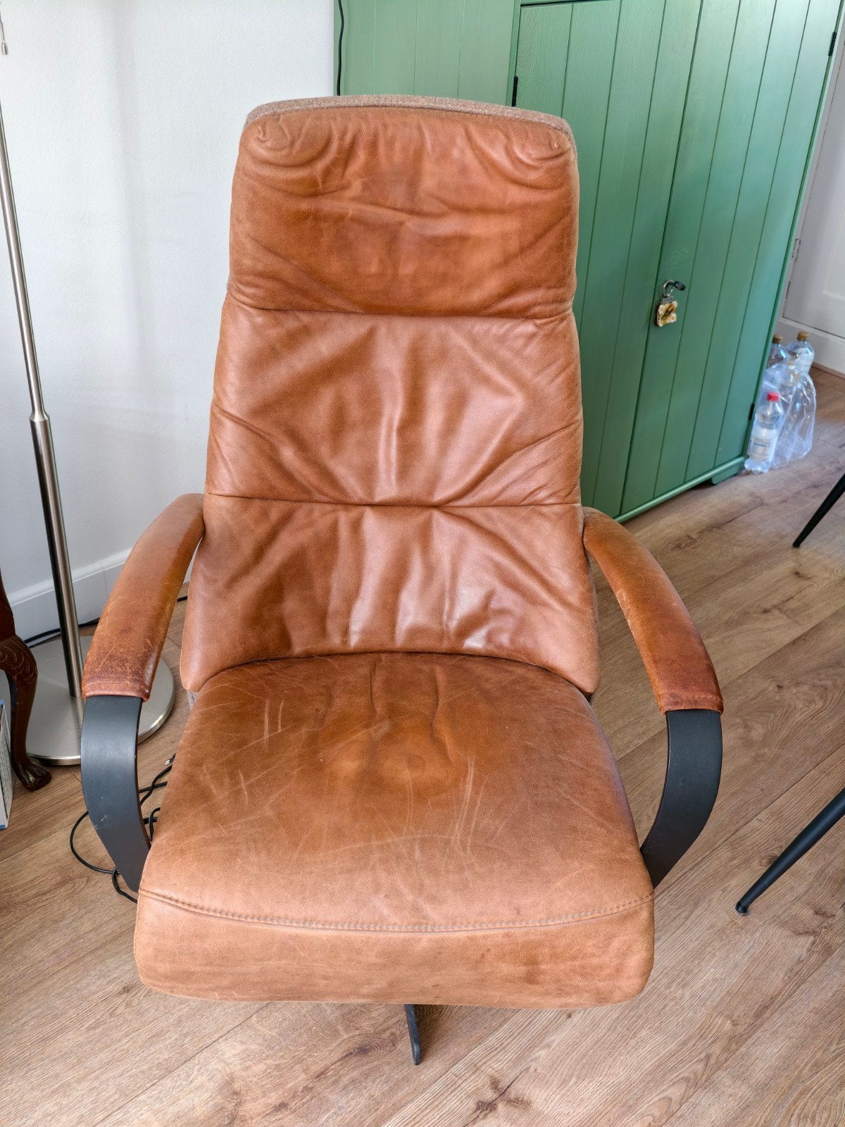 Cognacleren relaxfauteuil Prominent Humberto, Ophalen, Gebruikt, Leer, 50 tot 75 cm