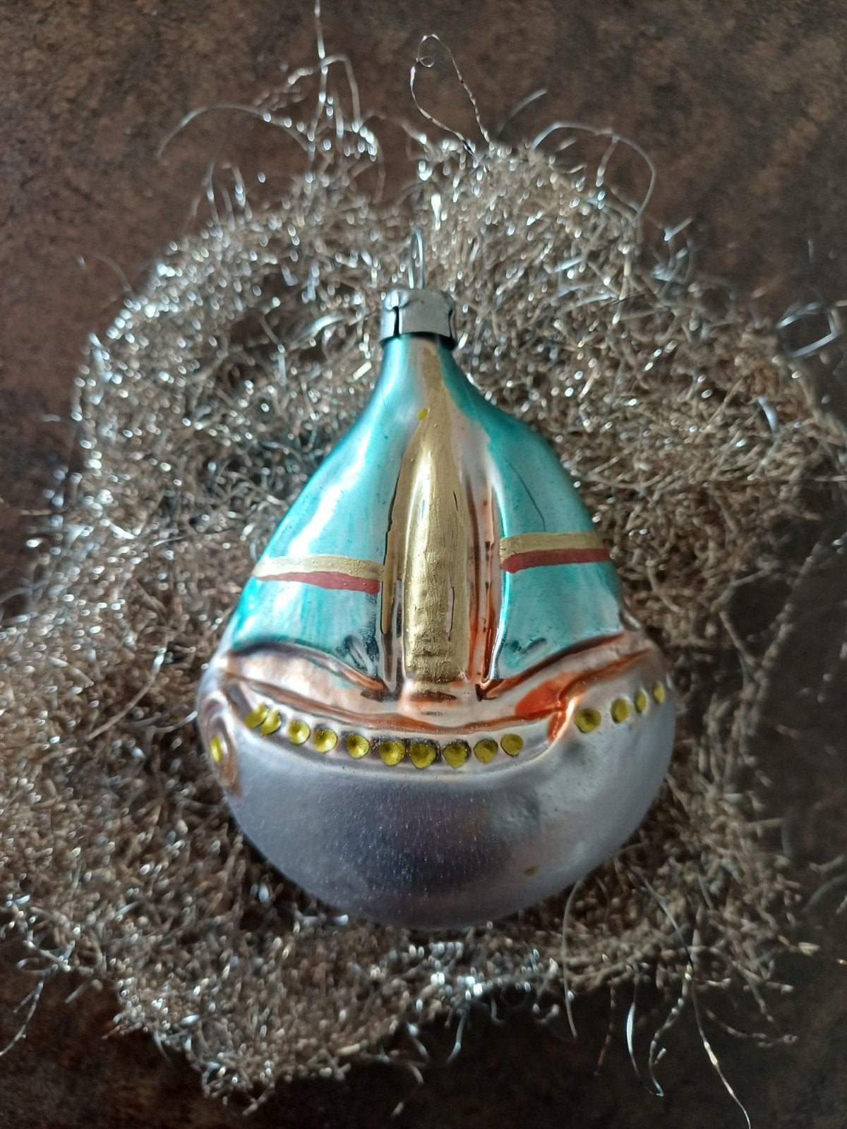 vintage kerstbal van glas zeilschip, Diversen, Kerst, Ophalen of Verzenden