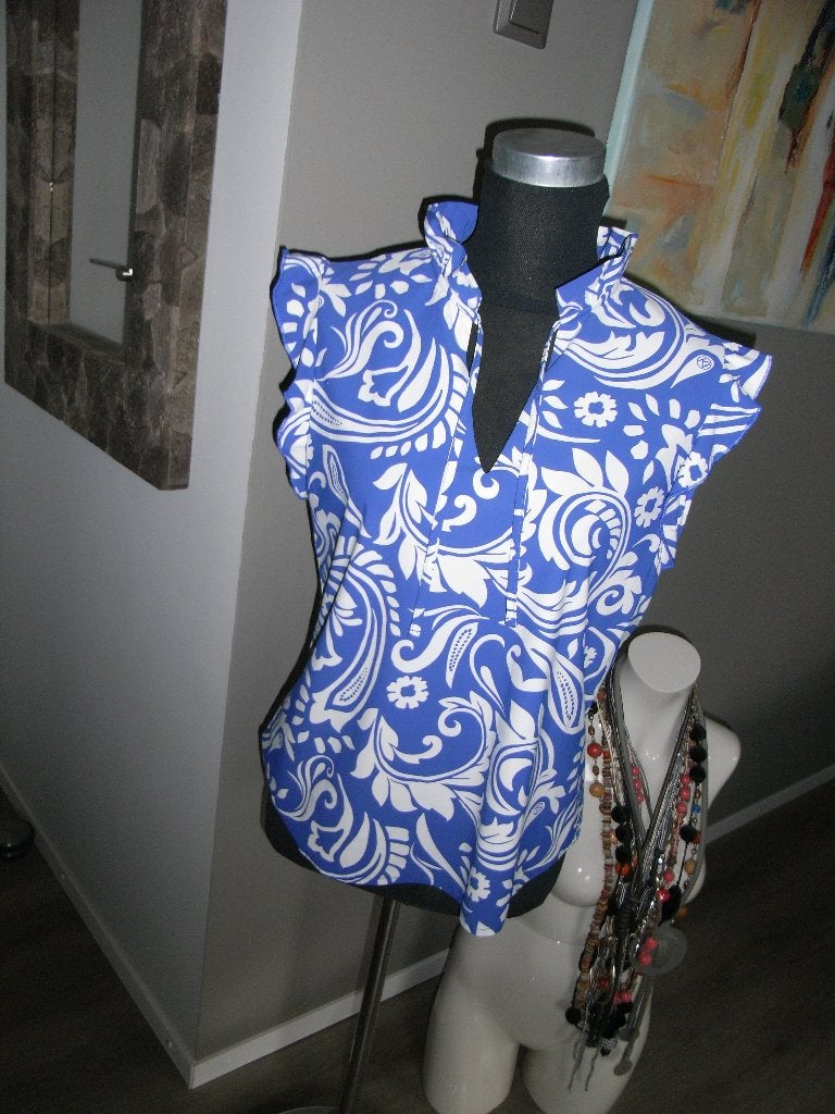 top/blouse blauw/wit ZOSO mt M 38/40 + shorts ZOSO mt S 36, Maat 38/40 (M), Blauw, Ophalen of Verzenden, Zo goed als nieuw