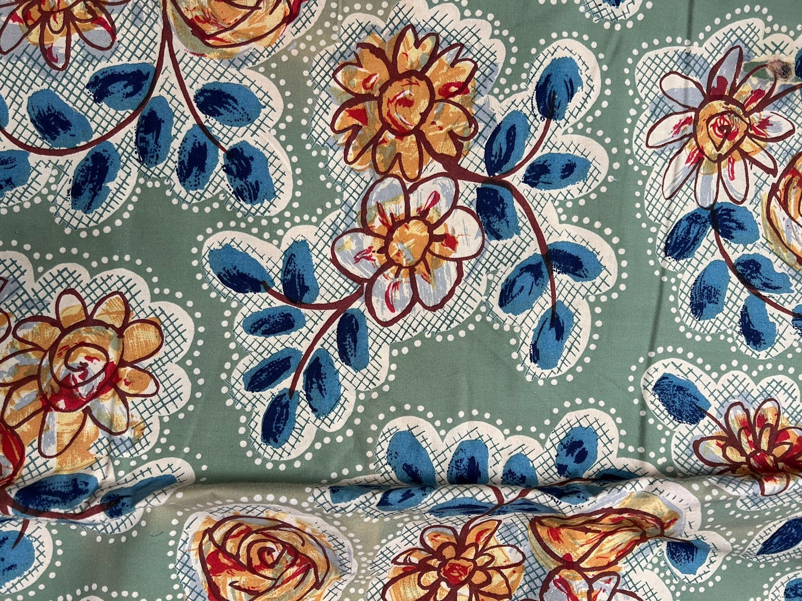 Grote lap mintgroene stof met bloemen in Oilily stijl, Overige materialen, Gebruikt, 120 cm of meer, 200 cm of meer
