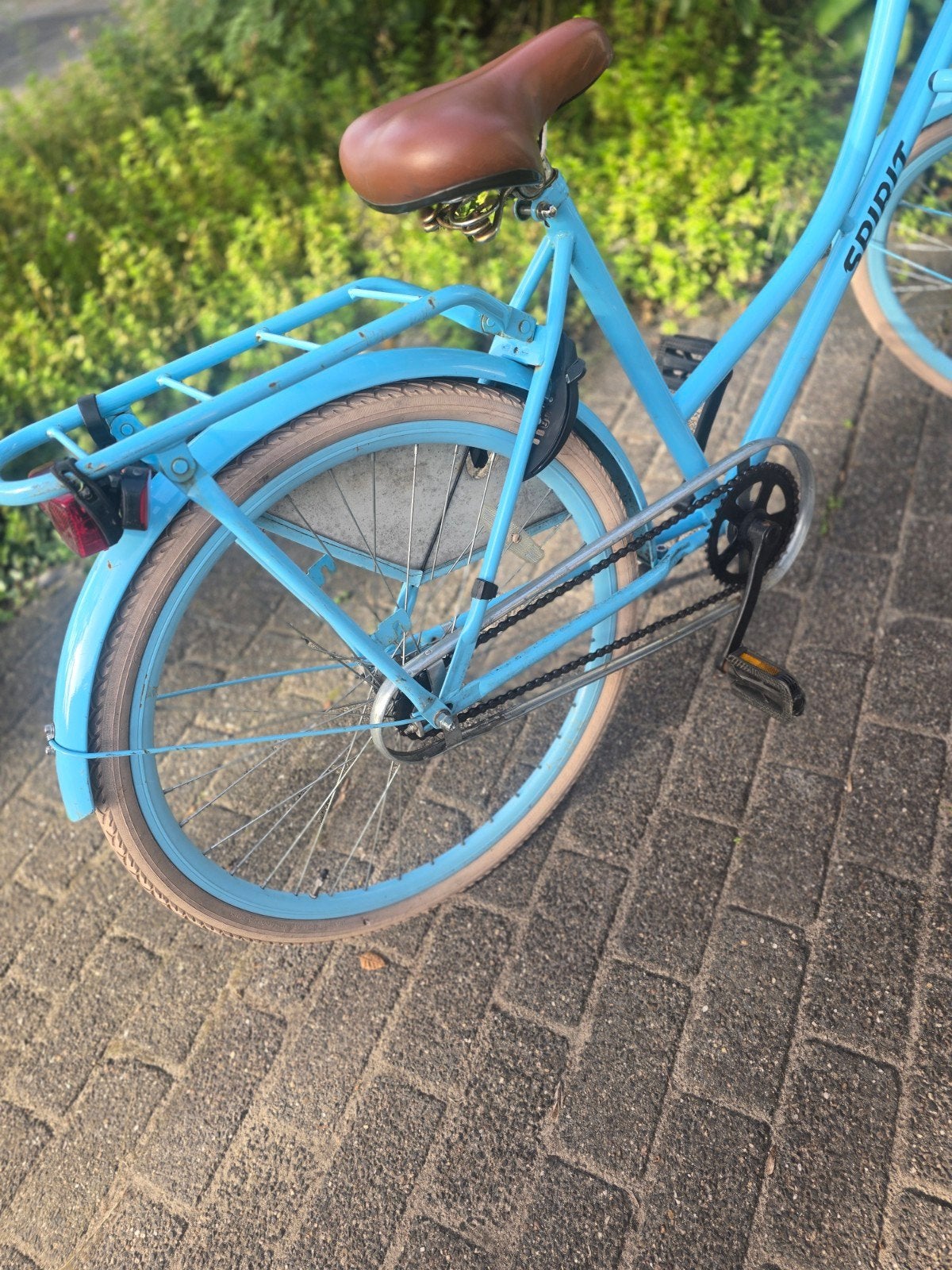 Spirit Transportfiets - Lichtblauw met Bruin Zadel, Fietsen en Brommers, Overige merken, Terugtraprem, Gebruikt, Ophalen of Verzenden