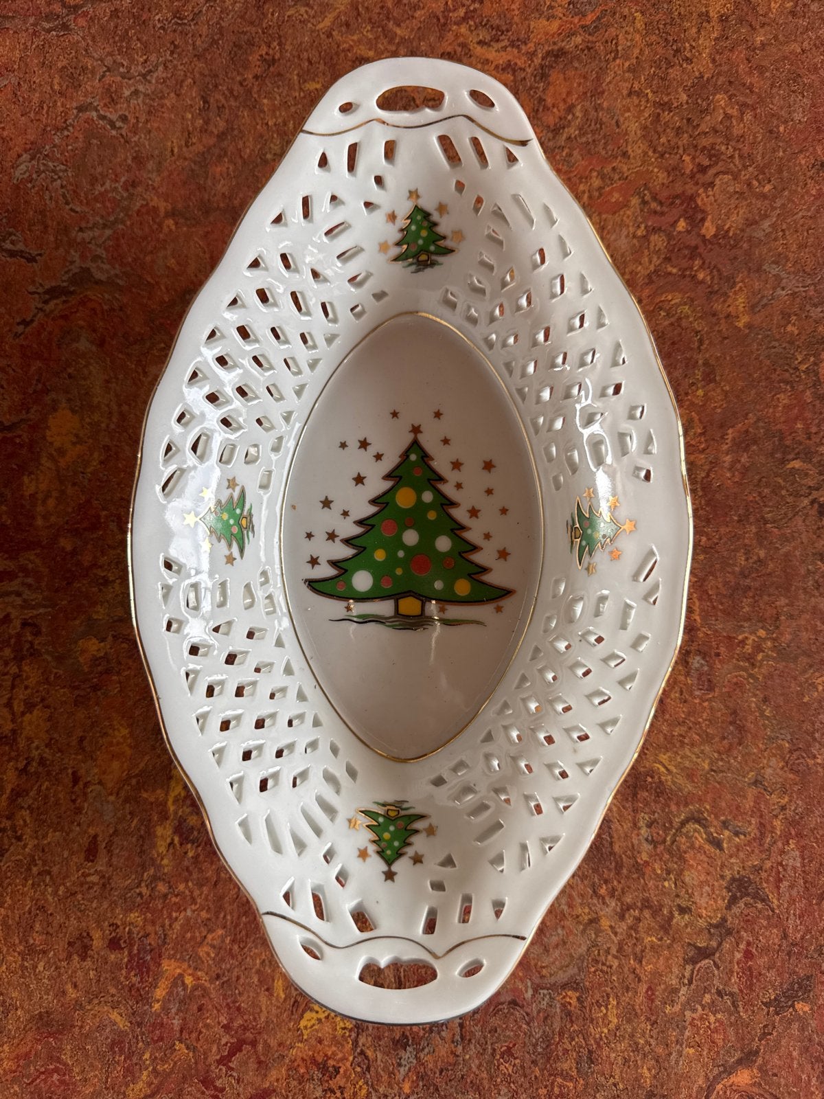 Vintage Opengewerkte Porseleinen Kerst- bonbonschaaltje, Ophalen of Verzenden