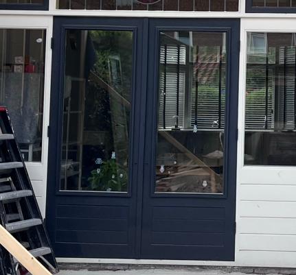 Openslaande(hardhout)deuren166(2x83) x210 tot 23 mei, Ophalen, 120 cm of meer, 200 tot 215 cm, Glas