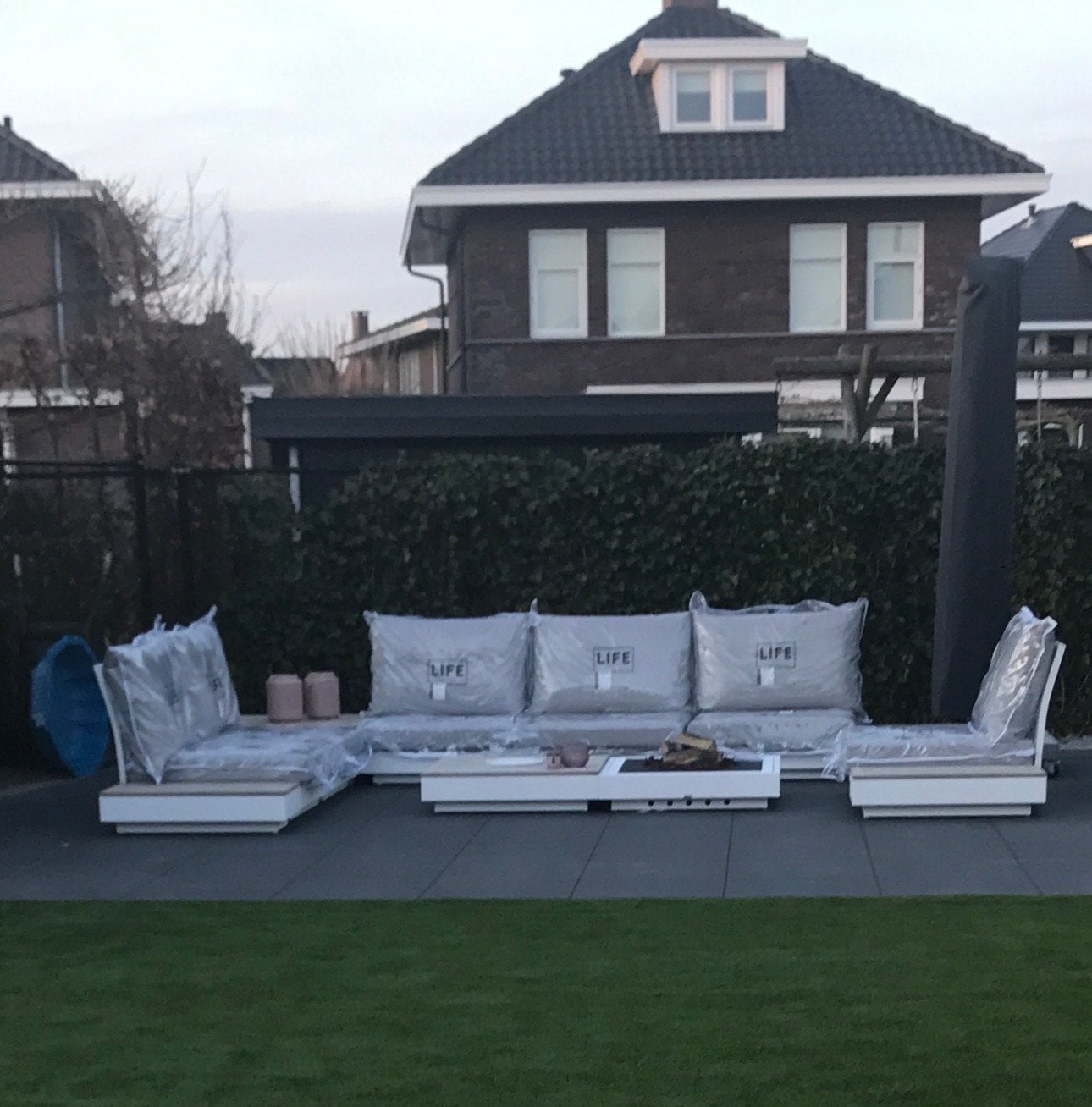 Luxe loungeset met vuurtafel - Zo goed als nieuw, Tuin en Terras, Ophalen, Meer dan 8 zitplaatsen, Aluminium, Zo goed als nieuw