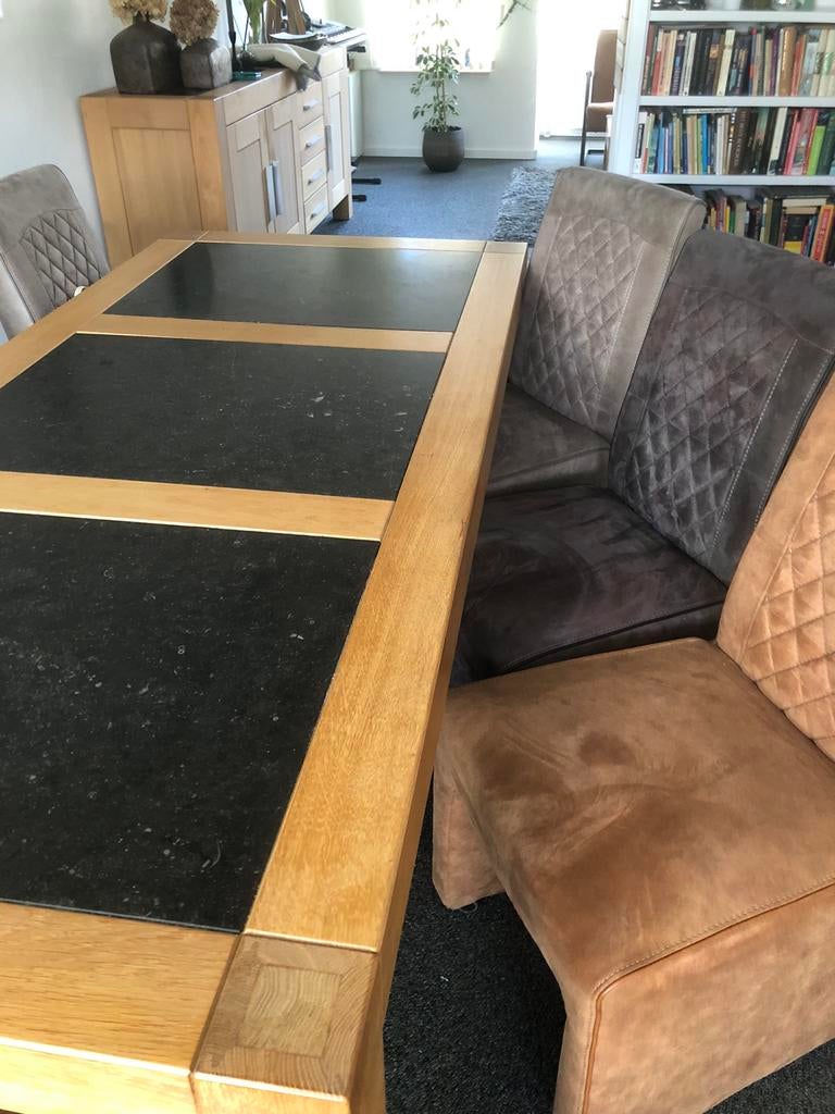 Eiken meubels met Belgiesche hard steen met 6 stoelen, Ophalen, Zo goed als nieuw