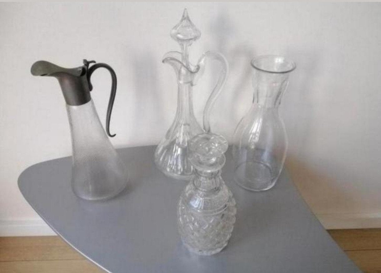 4x midcentury glazen karaf voor whisky, wijn of water, Antiek en Kunst, Ophalen of Verzenden