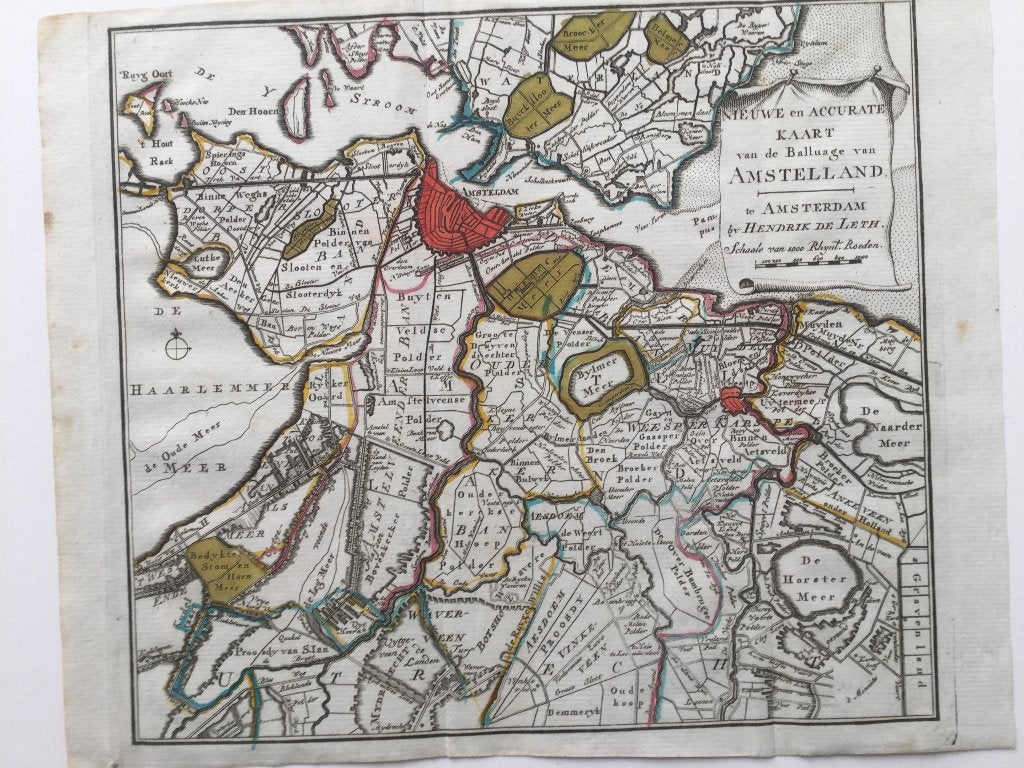 Amsterdam e.o., Weesp Balluage van Amsterdam, de Leth,1740, Antiek en Kunst, Ets, Cartografie, Ophalen of Verzenden, Blanco verso