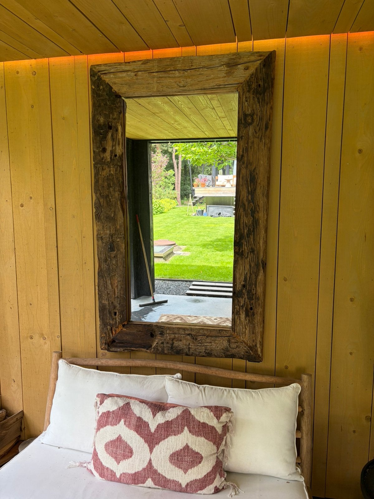 Spiegels van oude teak bielzen!, Huis en Inrichting, Woonaccessoires | Spiegels, Ophalen, Zo goed als nieuw, 75 tot 100 cm, 150 tot 200 cm
