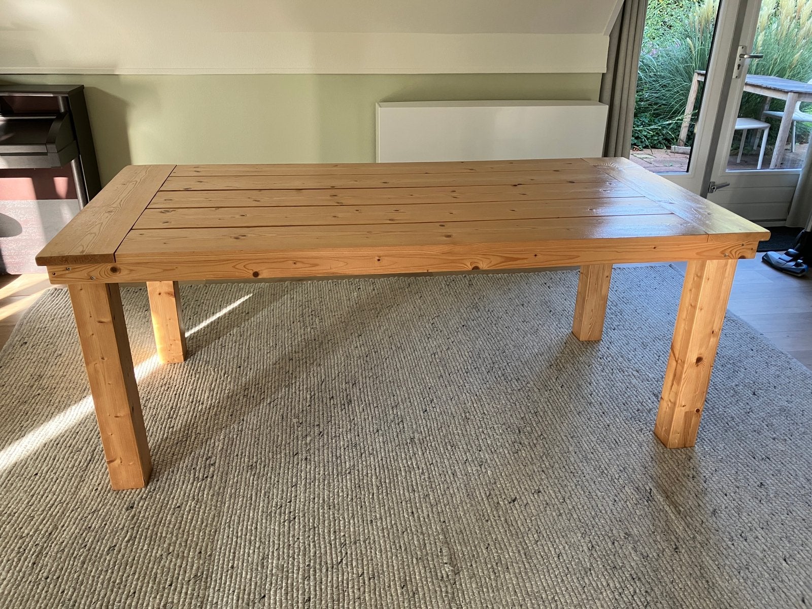 Massief grenen tafel op maat gemaakt (199 x 97 x 78 cm), Huis en Inrichting, Ophalen, 50 tot 100 cm, Zo goed als nieuw, Vijf personen of meer