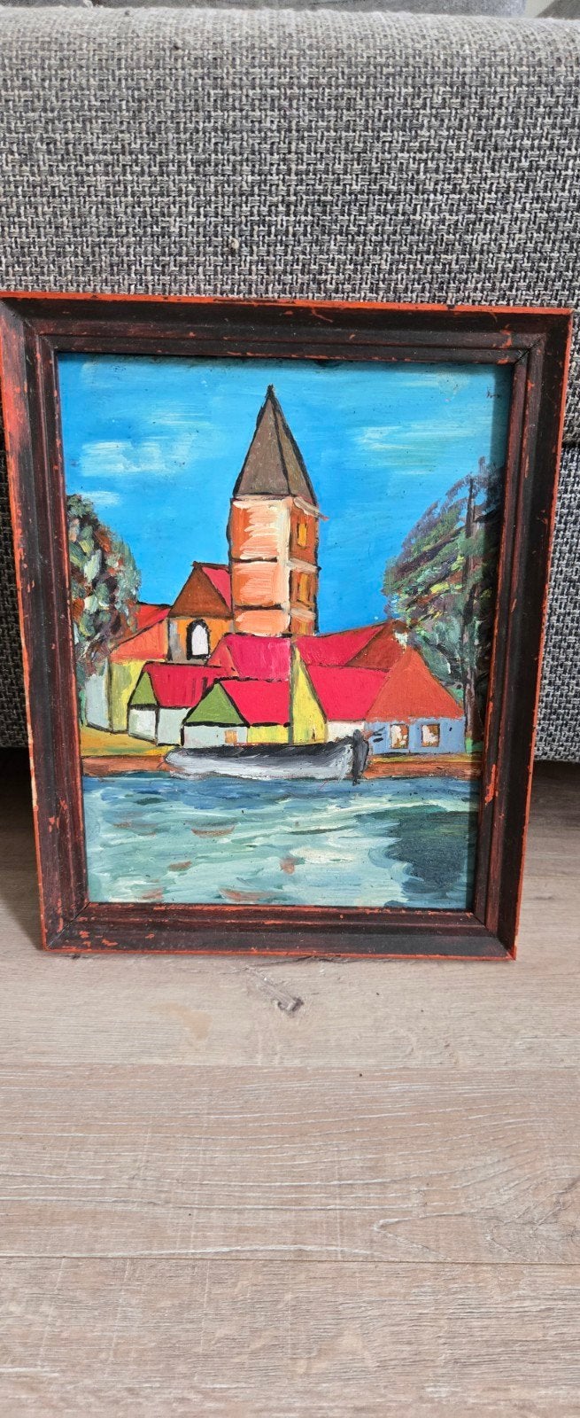 Schilderij Henk Vos - Stadsgezicht aan het water, Antiek en Kunst, Kunst | Schilderijen | Klassiek, Doek, Origineel werk, Expressionistisch