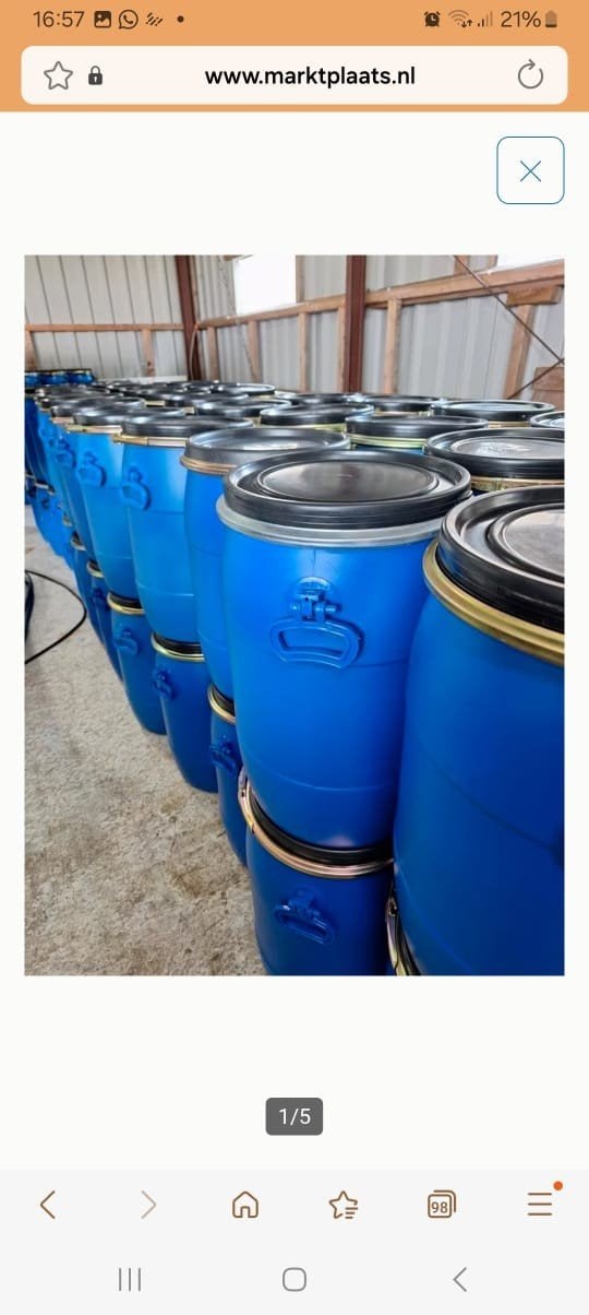 Te koop , blauwe 60 liter tonnetjes tonnen regenton voerton, Tuin en Terras, 150 liter of meer, Ophalen