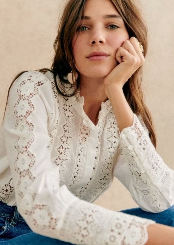 Sezane Rym witte broderie blouse, Kleding | Dames, Ophalen of Verzenden, Nieuw, Maat 38/40 (M), Wit