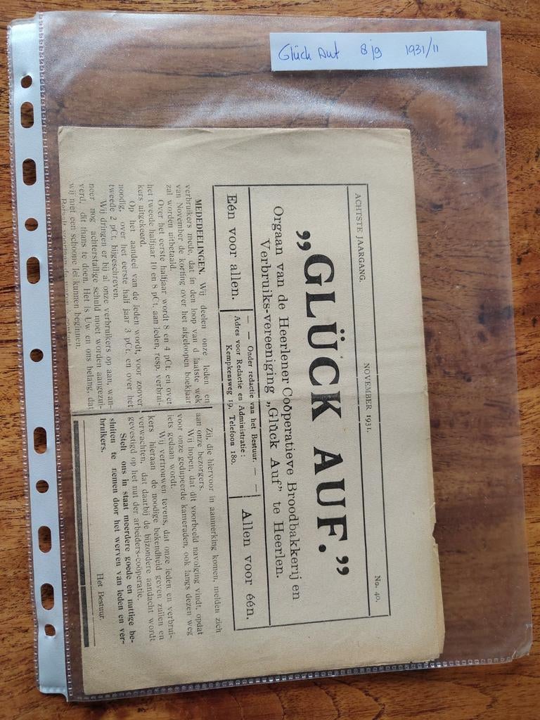 Glück Auf - Orgaan Heerlener Coöperatieve Broodbakkerij, Boeken, Tijdschriften en Kranten, Ophalen of Verzenden, Gelezen, Overige typen