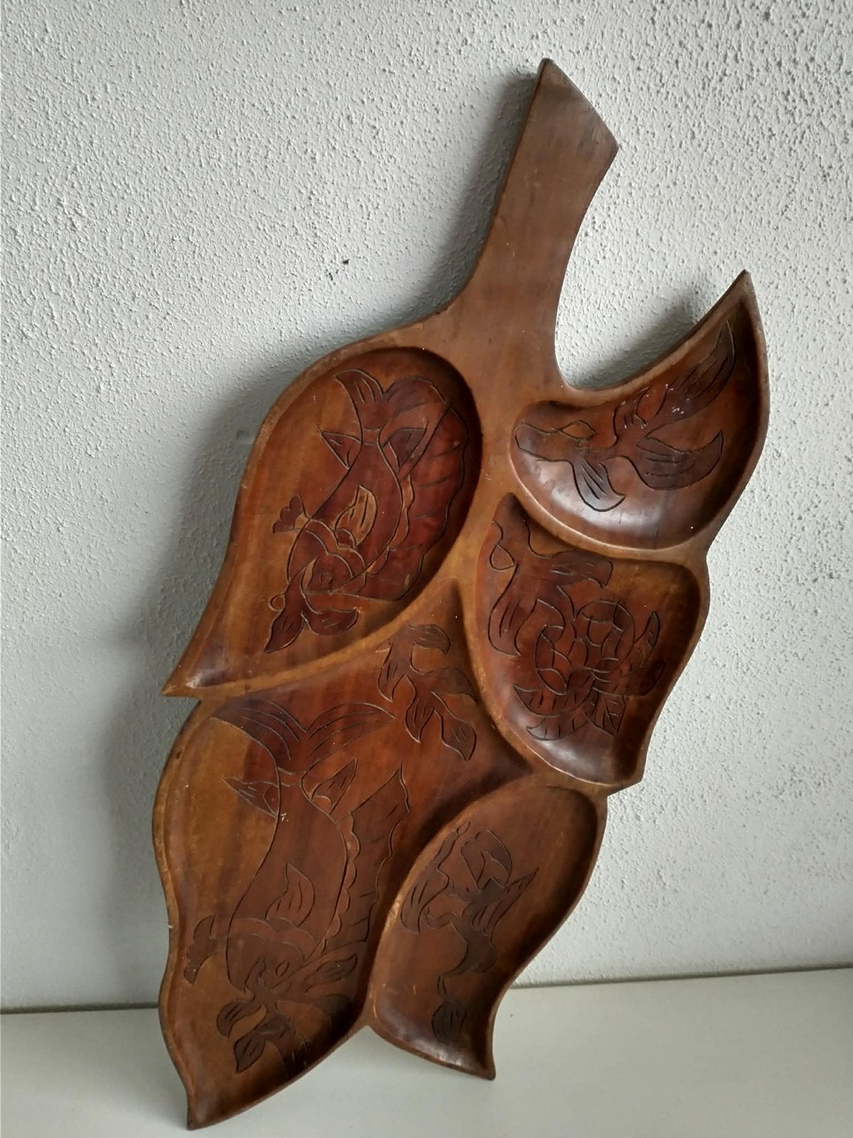 Vintage Teakhouten Tapasplank met Handgesneden Motieven, Ophalen of Verzenden