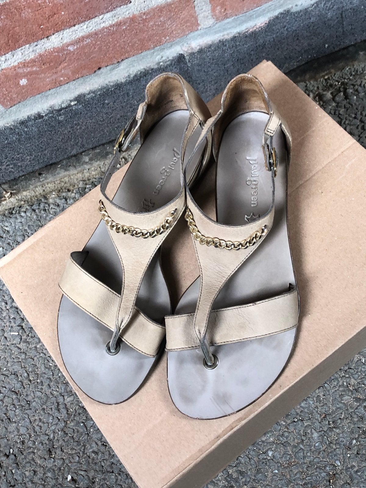 Paul Green leren beige sandalen met kettingdetails, Beige, Gedragen, Sandalen of Muiltjes, Ophalen of Verzenden