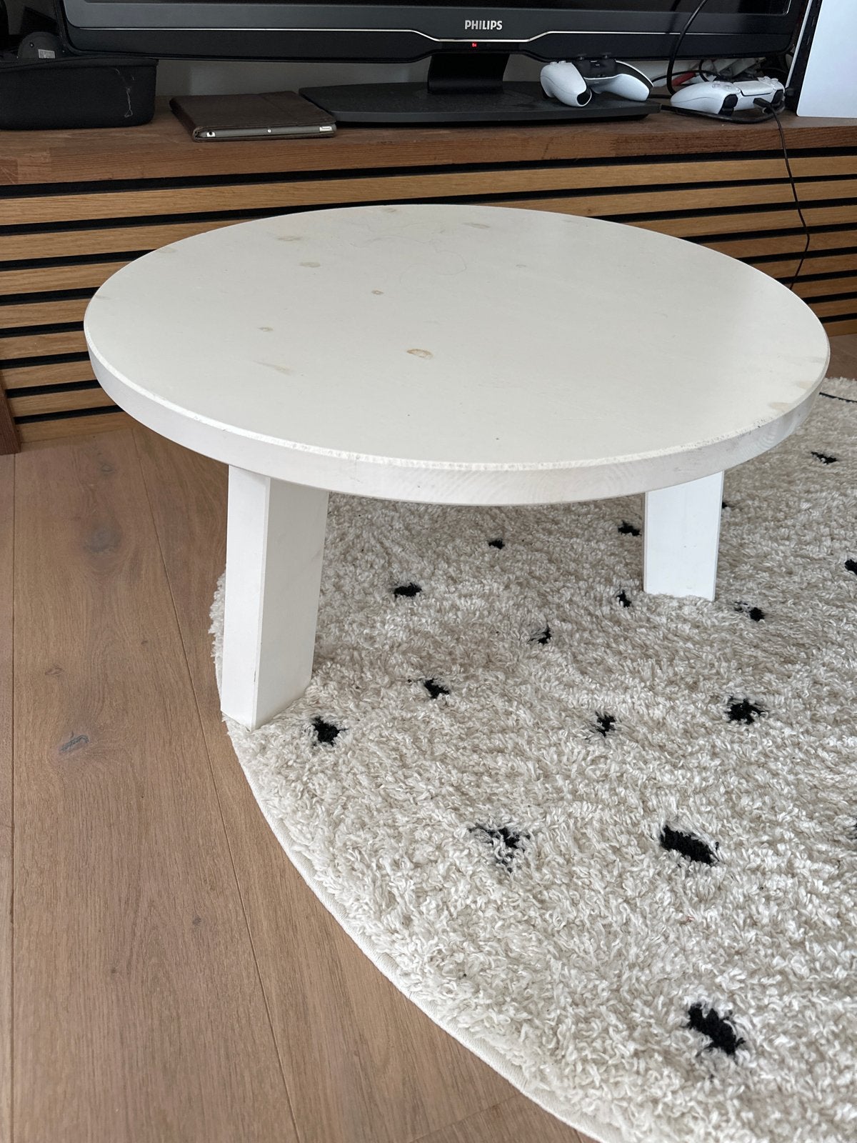 Salontafel massief hout wit - Ø 60 cm, 30 cm hoog, Ophalen, Gebruikt, 50 tot 100 cm, Rond