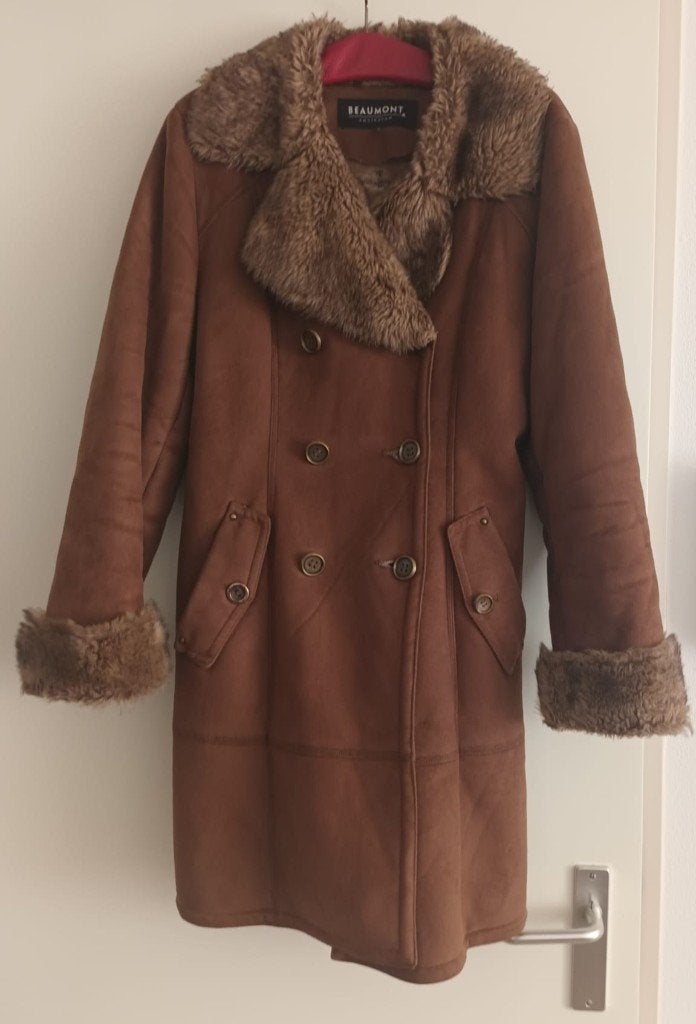 Mooie fijn Suede jas met bont gevoerd, Kleding | Dames, Jassen | Winter, Ophalen, Gedragen, Maat 38/40 (M), Bruin