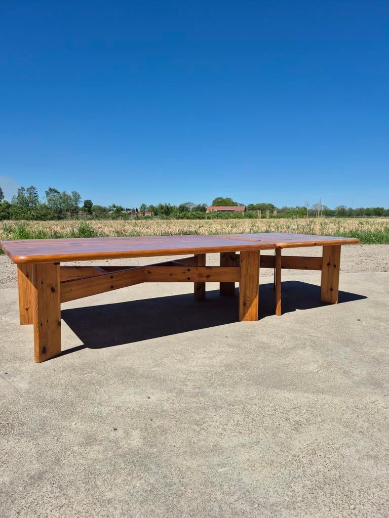 Vintage salontafel met hoektafel grenen scandinavisch, Gebruikt, 100 tot 150 cm, Grenenhout, Rechthoekig