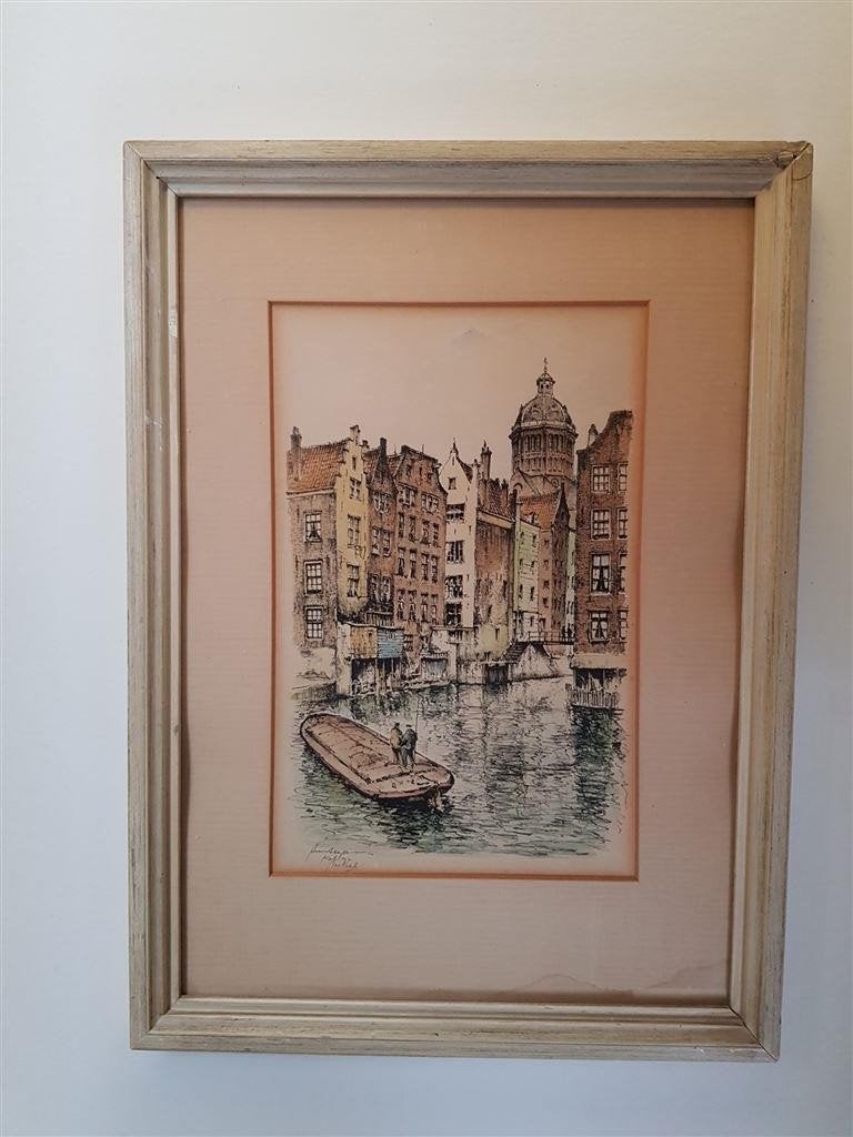 Amsterdam Kolkje, gekleurde litho, gesigneerd, Ophalen of Verzenden