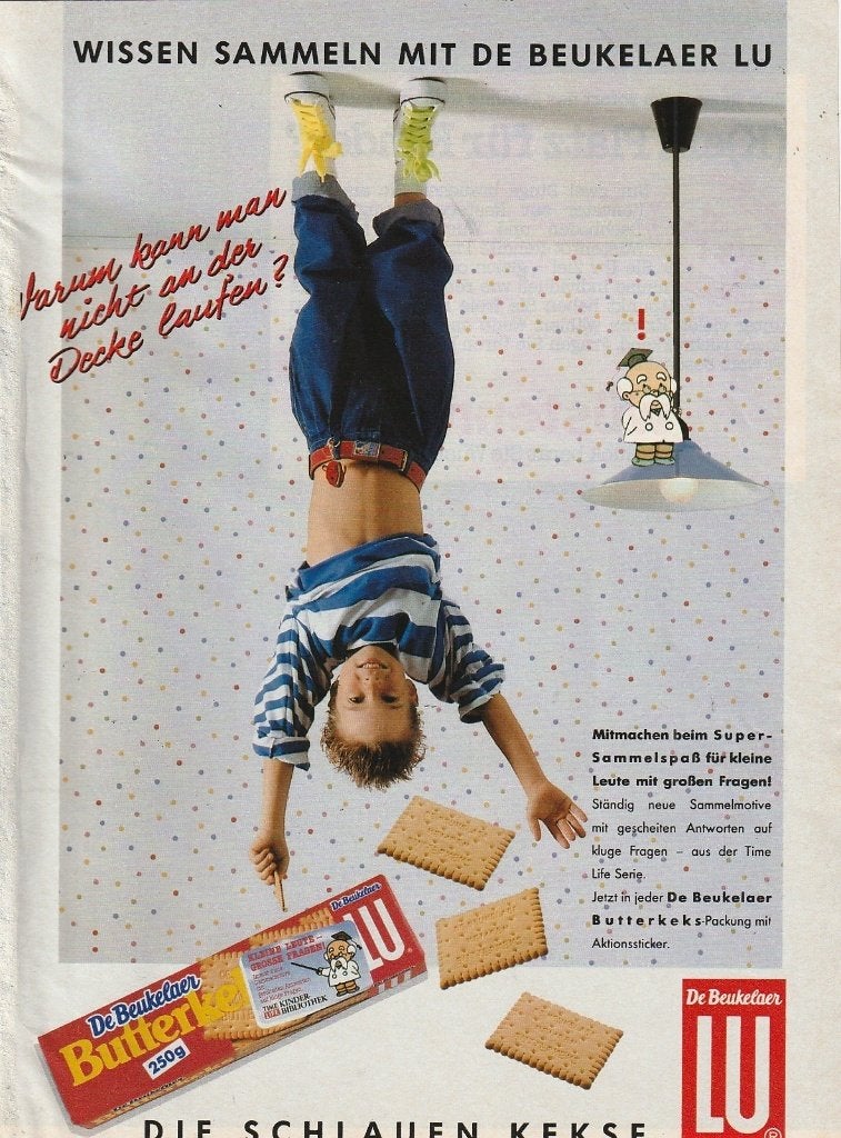 retro reclame 1988 Lu De Beukelaer koekjes jongetje opdekop, Verzamelen, Verzenden, Overige typen